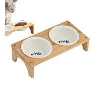 Bevel Wooden Stand Pet Bowl, Ceramic Water, Non Slip Wooden Base Feeding Station, Whisker Friendly Feeder for Small, Medium, Large Puppies and Kittens