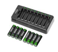 BEVIGOR 8 Piles AA NiMH Rechargeables avec Chargeur 8 Slots, Charge Rapide