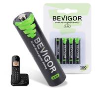BEVIGOR Lot de 4 Piles Rechargeables AAA, 1,2 V, 1100 mAh, Téléphone DECT | pour téléphones Panasonic Gigaset, préchargées, à faible autodécharge, étanches, prêtes à l'emploi - Téléphone DECT