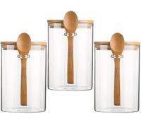 BEVKAF Bocaux de conservation en verre avec couvercles - Boîtes hermétiques en verre borosilicate pour aliments de cuisine avec couvercle et cuillère (3 x 550 ml)