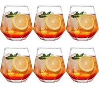 BEVKAF Verres à Whisky Diamant, Verre à Whisky 300 ML, gobelet à jus d'eau, Verre à Scotch incliné (Lot de 6 Transparent)