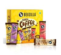 Bevzilla 60 sachets de café instantané en poudre (4 saveurs) - 120 g | Noisette, classique, vanille et caramel au beurre | 15 sachets de chaque saveur | Café arabica 100 % fort