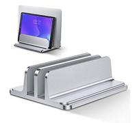 Bewahly Double Support Ordinateur Portable Vertical, Support PC Portable en Aluminium Réglable Bureau Laptop Stand pour MacBook Pro/Air, iPad, Surface, HP, Lenovo, Tablette et Autre Laptops - Argenté