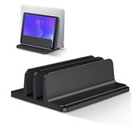 Bewahly Double Support Ordinateur Portable Vertical, Support PC Portable en Aluminium Réglable Bureau Laptop Stand pour MacBook Pro/Air, iPad, Surface, HP, Lenovo, Tablette et Autre Laptops - Noir