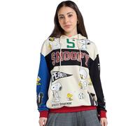 Bewakoof Sweat à capuche Snoopy officiel Peanuts Merchandise pour femme, imprimé graphique, coupe surdimensionnée, manches longues, en coton mélangé, Whitecap Gris-Noir Beauty-Blue Lolite-Salsa_682772