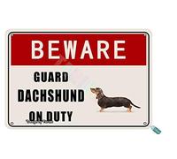 Beware Guard Dachshund Dog On Duty For Home, Gatee, Extérieur, Restaurants, Club, Maison, Chambre, Café, Pubs, Man Cave, Rue, Farm Décoration Murale Metal Plaque murale vintage en métal 30,5 x 20,3 cm