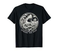 Beware The Deep, œuvre d'art Vintage en Forme de Requin Nautique Kraken T-Shirt