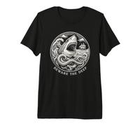 Beware The Deep, œuvre d'art Vintage en Forme de Requin Nautique Kraken T-Shirt Haut de Gamme