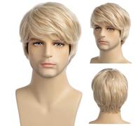 Beweig Perruque Homme Perruque Courte Blonde Synthétique Résistante à la Chaleur Naturelle Halloween Cosplay Perruque