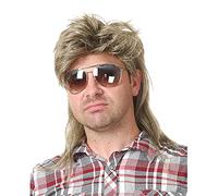Beweig Perruque hommes Blonde mulet des années 80 mulet perruque hommes longue perruque de cheveux synthétiques Cosplay Halloween Costume fête
