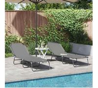 BEWI®Chaise longue pliante - 2 pcs - Bain de Soleil,Transat Jardin double - Gris 56x189x87 cm tissu &FR219472