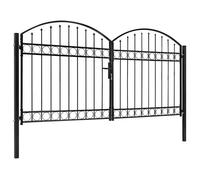 BEWI®Portillon double porte avec dessus arqué Acier 300x150cm Noir - Porte de jardin/Portail &FR132365