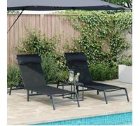 BEWI®Transats avec table - 3 pcs - Bain de Soleil,Transat Jardin double - Noir et anthracite 197x54x86 cm &FR854781