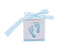 Bewinner 50 Pièces Boîtes de Bonbons Empreinte de Pied de Bébé en Papier | Ensemble de conteneurs de cadeaux de fête, boîte artisanale d\'assemblage de bricolage, décoration à thème bleu, petit