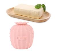 Bewinner Beurrier en Silicone avec Couvercle et Ligne D'eau, Pot à Beurre de qualité Alimentaire Résistant à la Chaleur pour la Cuisine, Couvercle Hermétique pour Préserver la Fraîcheur (PINK)