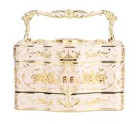 Bewinner Boîte à Bijoux Rectangulaire Vintage, 3 Couches avec Miroir et Intérieur en Velours, Organisateur en Alliage de Zinc pour Bagues, Boucles d'oreilles, Bracelets et Colliers, Bleu (WHITE)