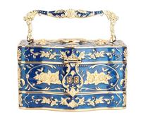 Bewinner Boîte à Bijoux Rectangulaire Vintage, 3 Couches avec Miroir et Intérieur en Velours, Organisateur en Alliage de Zinc pour Bagues, Boucles d'oreilles, Bracelets et Colliers, Bleu (BLUE)