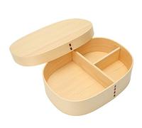 Bewinner Boîte à Déjeuner en Bois de Style Japonais, Boîte à Portable à 3 Compartiments pour Adultes et Enfants - Récipient Alimentaire en Bois de Sapin Blanc Naturel avec Cloison Amovible pour