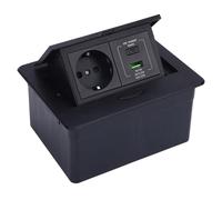 Bewinner Boîte de Sortie Encastrée au Sol étanche à l'eau, Kit de Prise Plate en Alliage d'aluminium avec 2 Trous à Broches, PD 20 W USB A C, Prise de Courant Intégrée Noire pour Bureau, Hôtel,