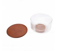 Bewinner Bol à Salade en Verre avec Base en Bois, Bol de Service à Mélanger Décoratif avec Couvercle pour Collations aux Pâtes aux Fruits, à Salade en Bois en Verre Transparent de 20 Cm pour Dîners