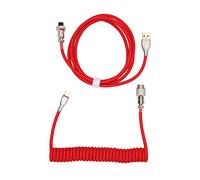 Bewinner Câble de Clavier enroulé, Cordon personnalisé USB C enroulé, Câble de Clavier Mécanique à Double Manchon avec Connecteur Aviateur Détachable pour Clavier de Jeu et Téléphone (Rouge)