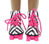 Bewinner Chaussures de Patins à roulettes pour Poupée de 18 Pouces, Accessoire en Plastique Rose à la Mode pour Jouets de Poupée, 1 Paire de Patins (Bandes Noires)