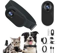 Bewinner Collier de caméra pour chat, grand angle de 120 °, caméra de sport pour animaux de compagnie avec écran LCD de 0,96 pouces, HD 1080p, multifonction, traceur pour l'enregistrement vidéo, noir
