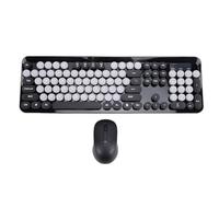 Bewinner Ensemble Clavier et Souris sans Fil Mignon, 104 Touches Rondes de Style Machine à écrire Rétro, 2,4 GHz Plug and Play pour PC, Ordinateur Portable, Bureau avec Touches de Raccourci (Black)