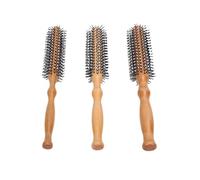 Bewinner Ensemble de 3 Brosses à Cheveux Rondes, Taille Voyage, Manche en Bois Antistatique, Brosse de Coiffure pour Hommes et Femmes - Contrôle des Frisottis, Dents Douces et Douces, Design Compact