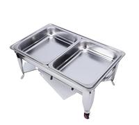 Bewinner Ensemble de Buffet de Réchaud en Acier Inoxydable avec Couvercle, Chauffe-plats carré à Double Compartiment, Cadre Pliable pour Restaurant Commercial, Restauration, Hôtel, Chafer chauffé à
