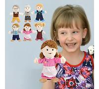 Bewinner Ensemble de Marionnettes à Main en Peluche Douce pour L'apprentissage du Jeu de Rôle pour Enfants, 6 Marionnettes à Doigts pour Les Membres de la Famille pour Les Compétences de (Grand-père