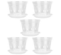 Bewinner Ensemble de Pots de Fleurs D'orchidées Transparents, Drainage Optimal pour L'intérieur et L'extérieur, Lot de 5 Pots D'orchidées Transparents avec Soucoupes pour Types de Plantes, Matière