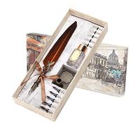 Bewinner Ensemble de Stylos Plume Vintage pour l'écriture de Calligraphie, Coffret Cadeau Complet avec 10 Plumes, Bouteille d'encre Vide et Porte-stylo en Métal, Marron - Idéal pour les Amoureux,