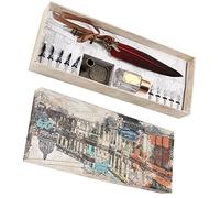 Bewinner Ensemble de Stylos Plume Vintage pour l'écriture de Calligraphie, Coffret Cadeau Complet avec 10 Plumes, Bouteille d'encre Vide et Porte-stylo en Métal, Marron - Idéal pour les Amoureux,