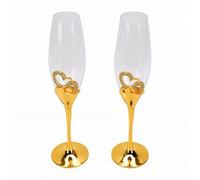 Bewinner Ensemble de Verres à Champagne élégants en Forme de Cœur à Bords Dorés, Flûtes de 10,24 Pouces pour Anniversaire de Mariage, Fiançailles, Verre de Flûte Décoratif en pour Cadeaux de