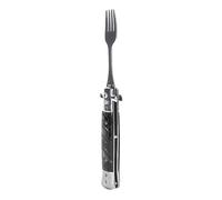 Bewinner Fourchette de Camping Pliante à Ressort - Un Bouton, en Acier Inoxydable 304, Ustensile Automatique de Poche pour Voyage, Randonnée, Pique-nique (Manche Coquillage Noir)