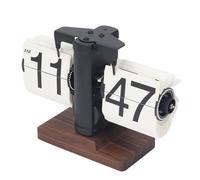 Bewinner Horloge de Bureau Numérique à Rabat 12 Heures, Horloge Mécanique Rétro Simple Face avec Base en Bois de Noyer pour Salon, Bureau, Décoration (Page Blanche Etagère Noire)