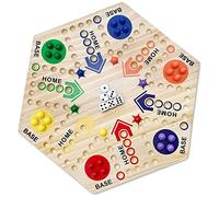 Bewinner Jeu de société en Marbre Original au Rythme Rapide pour 6 Joueurs, Jeu Familial en Bois Double Face avec 24 Billes Multicolores, 33 X 38 X 1 Cm pour Les Fêtes d'adultes et d'enfants
