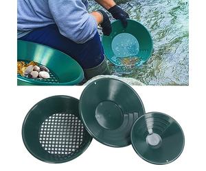 Bewinner Kit de 3 Poêles à Orpaillage - Casserole de Lavage en Plastique ABS avec Rayures à 90 Degrés, Ensemble de Poêles de Prospection Rondes Vertes pour Le Dragage de l'or, Outils Miniers pour la