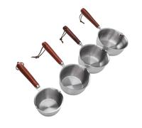 Bewinner Lot de 4 Petits Pots à Huile en Acier Inoxydable, Petite Casserole avec Manche en Bois pour Huile Chaude, Lait, Soupe, Sauce, Cuisine, Taille Compacte, Chauffage Rapide et Uniforme, Bec