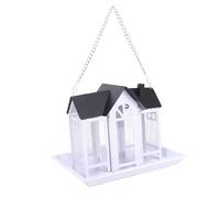 Bewinner Mangeoire à Oiseaux en Métal en Forme de Maison Blanche, Mangeoire Suspendue de Grande capacité de 5 LB pour Jardin Extérieur, Antirouille et Résistante aux Intempéries avec Couvercle à