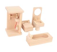 Bewinner Mini Ensemble de Jouets de Salle de Bain en Bois, Accessoires de Toilette pour Lavabo de Baignoire pour Enfants, Meubles en Bois de Hêtre Sûrs pour Un Jeu Imaginatif et Une créativité