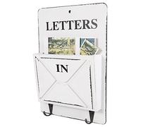 Bewinner Organisateur de Courrier Mural en Bois avec Crochets à Clés, Support à Lettres à 2 Niveaux pour Entrée, Décoration d'intérieur Rustique Blanche pour Salon, Chambre à Coucher, Bureau