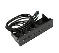 Bewinner Panneau Avant de Hub USB 2.0 de 5,25 Pouces, Adaptateur de Baie de Lecteur Optique à 4 Ports avec Connecteurs à 19 Broches pour Boîtier d'ordinateur PC - Construction Métallique