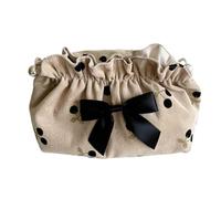 Bewinner Petite Trousse de Maquillage Portable en Velours côtelé avec Fermeture éclair à Nœud Noir - pour Voyage pour Femme (Motif Petite Cerise Noire)