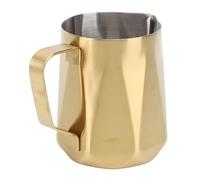 Bewinner Pichet à Mousse de Lait 350 Ml, Pichet à Expresso en Acier Inoxydable pour Latte Art, plaqué or avec Motif Losange, Accessoires pour Machine à café Cappuccino (350 ml plaqué or)