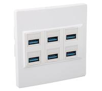 Bewinner Plaque Murale USB 3.0 à 6 Ports, Transfert de Données Rapide 5 Gbit/s, Panneau de Sortie USB 3.0, Plaque Murale Femelle à Femelle pour le Chargement, Support Mural ABS Durable pour Hub,