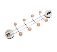 Bewinner Porte-manteau à Ventouse, Crochets Muraux à Deux Rangées avec Design Rond pour Entrée, Salle de Bain, Cuisine, Acier Inoxydable et Bois d'hévéa