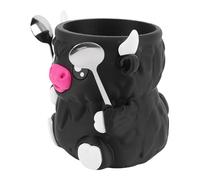 Bewinner Porte-pinte de Crème Glacée, Charmante Vache des Highlands, Base Antidérapante Isolée pour les Amateurs de Desserts avec 2 Cuillères (BLACK)