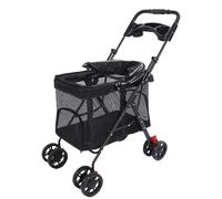 Bewinner Poussette Pliable pour Animaux de Compagnie, Pratique avec Pare-soleil et Porte-gobelet pour Voyage, 4 Roues, Design Spacieux (BLACK)